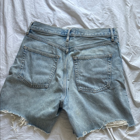 Agolde Light Blue Ripped Denim Shorts - Picture 3 of 5